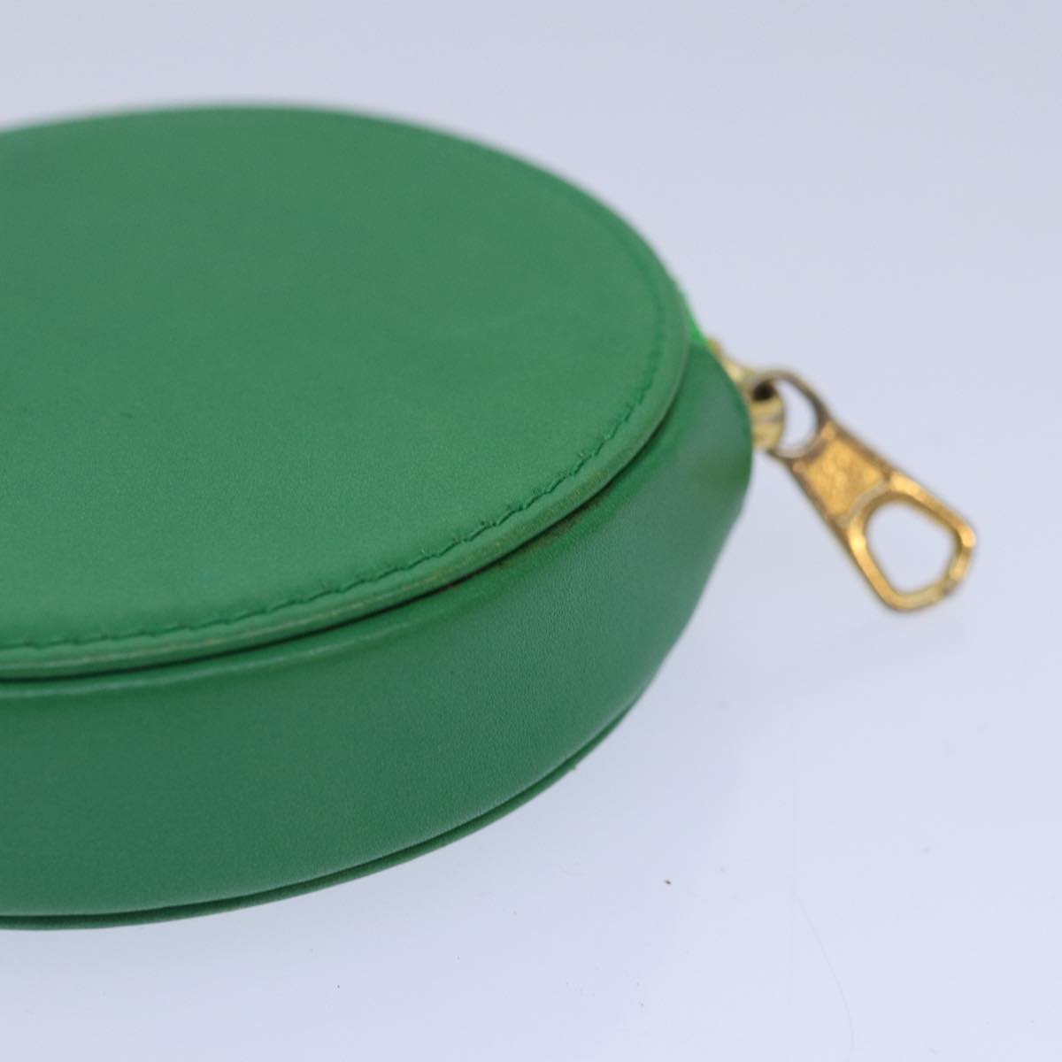 CELINE Coin Purse Leather Green Gold Auth 87854