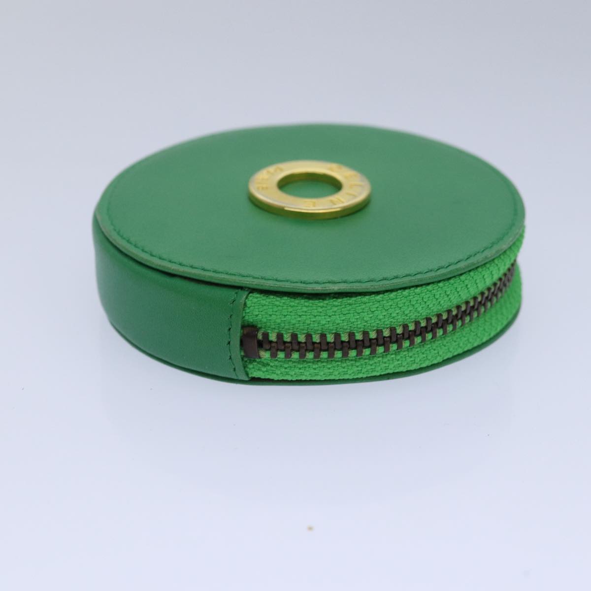 CELINE Coin Purse Leather Green Gold Auth 87854