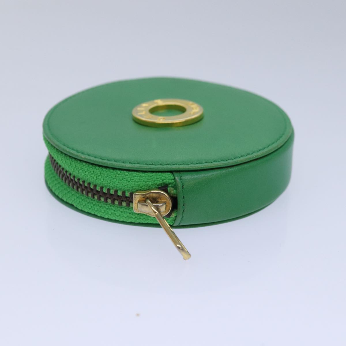 CELINE Coin Purse Leather Green Gold Auth 87854