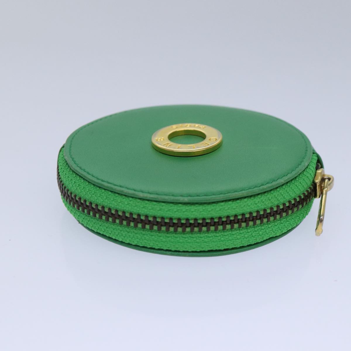 CELINE Coin Purse Leather Green Gold Auth 87854