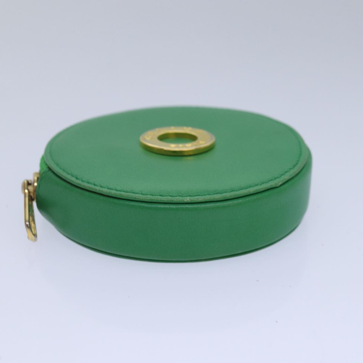 CELINE Coin Purse Leather Green Gold Auth 87854