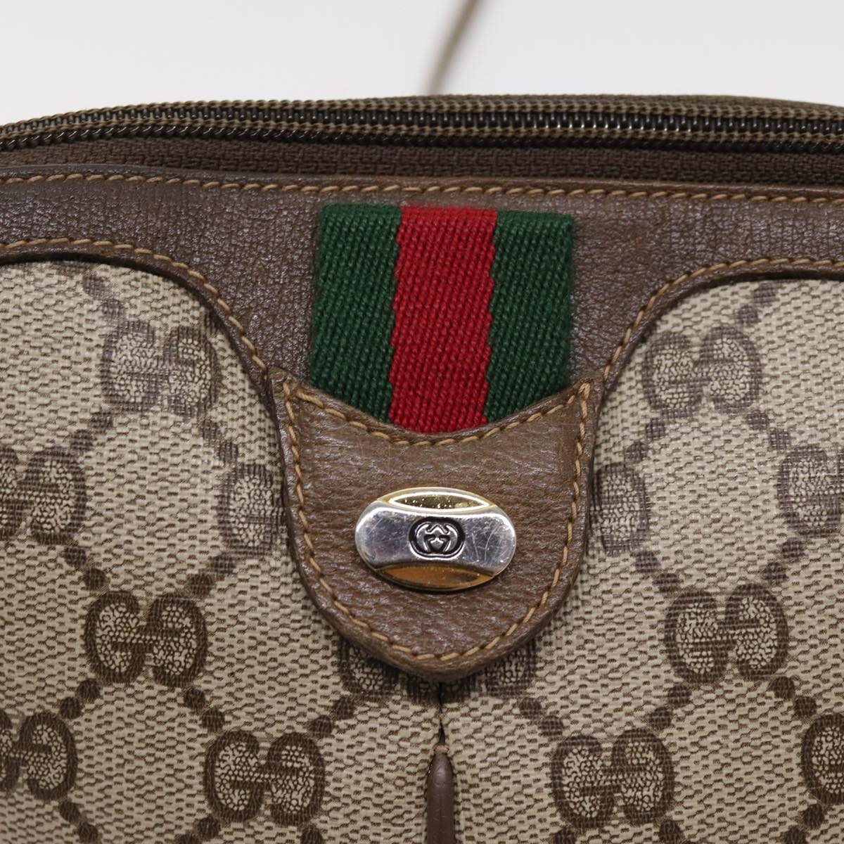 GUCCI GG Supreme Web Sherry Line Shoulder Bag PVC Beige 904 02 047 Auth 87866