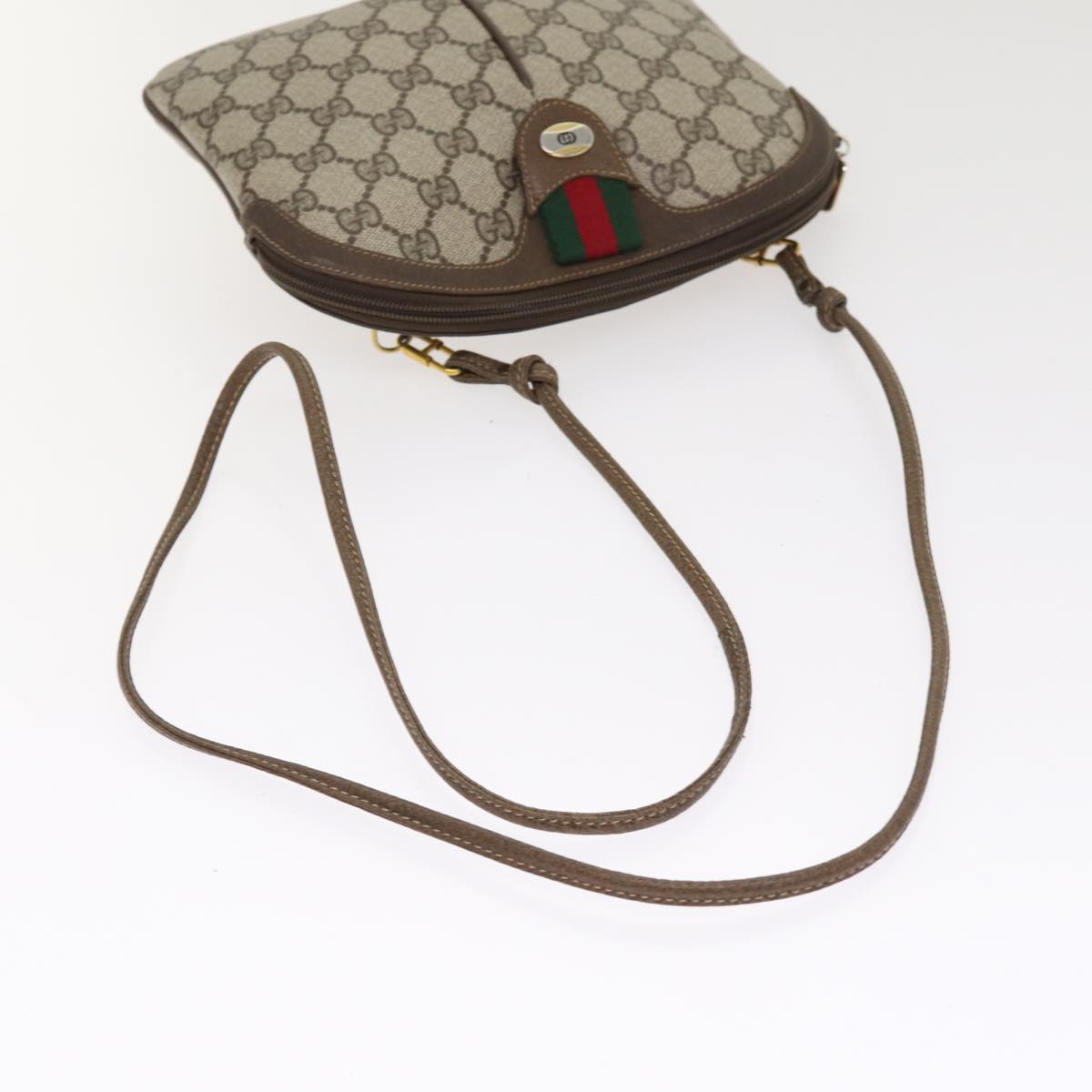 GUCCI GG Supreme Web Sherry Line Shoulder Bag PVC Beige 904 02 047 Auth 87866