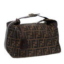 FENDI Zucca Canvas Vanity Pouch Brown Black Silver Auth 87877-1