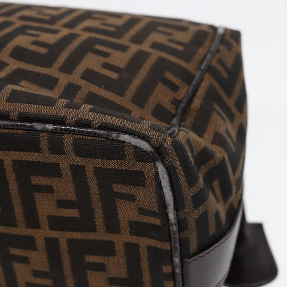 FENDI Zucca Canvas Vanity Pouch Brown Black Silver Auth 87877