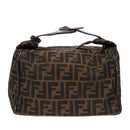 FENDI Zucca Canvas Vanity Pouch Brown Black Silver Auth 87877-13