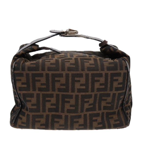 FENDI Zucca Canvas Vanity Pouch Brown Black Silver Auth 87877