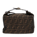 FENDI Zucca Canvas Vanity Pouch Brown Black Silver Auth 87877-2