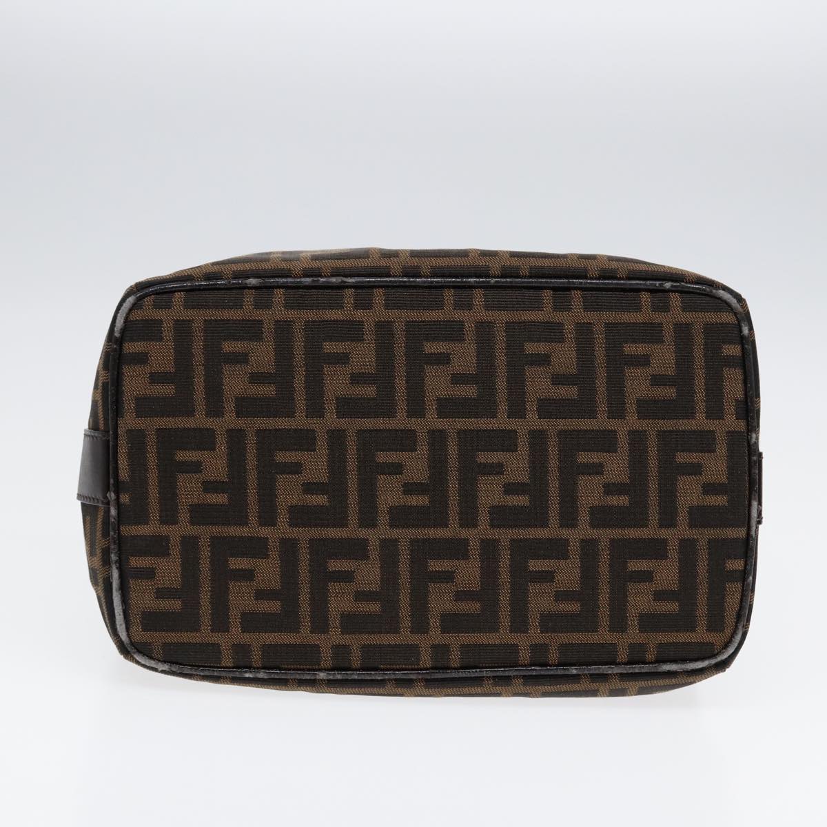 FENDI Zucca Canvas Vanity Pouch Brown Black Silver Auth 87877