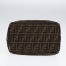 FENDI Zucca Canvas Vanity Pouch Brown Black Silver Auth 87877-5