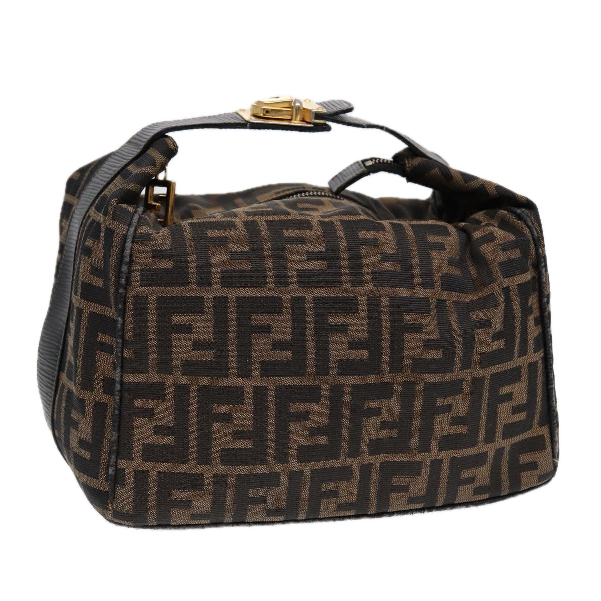 FENDI Zucca Canvas Vanity Pouch Brown Black gold Auth 87878