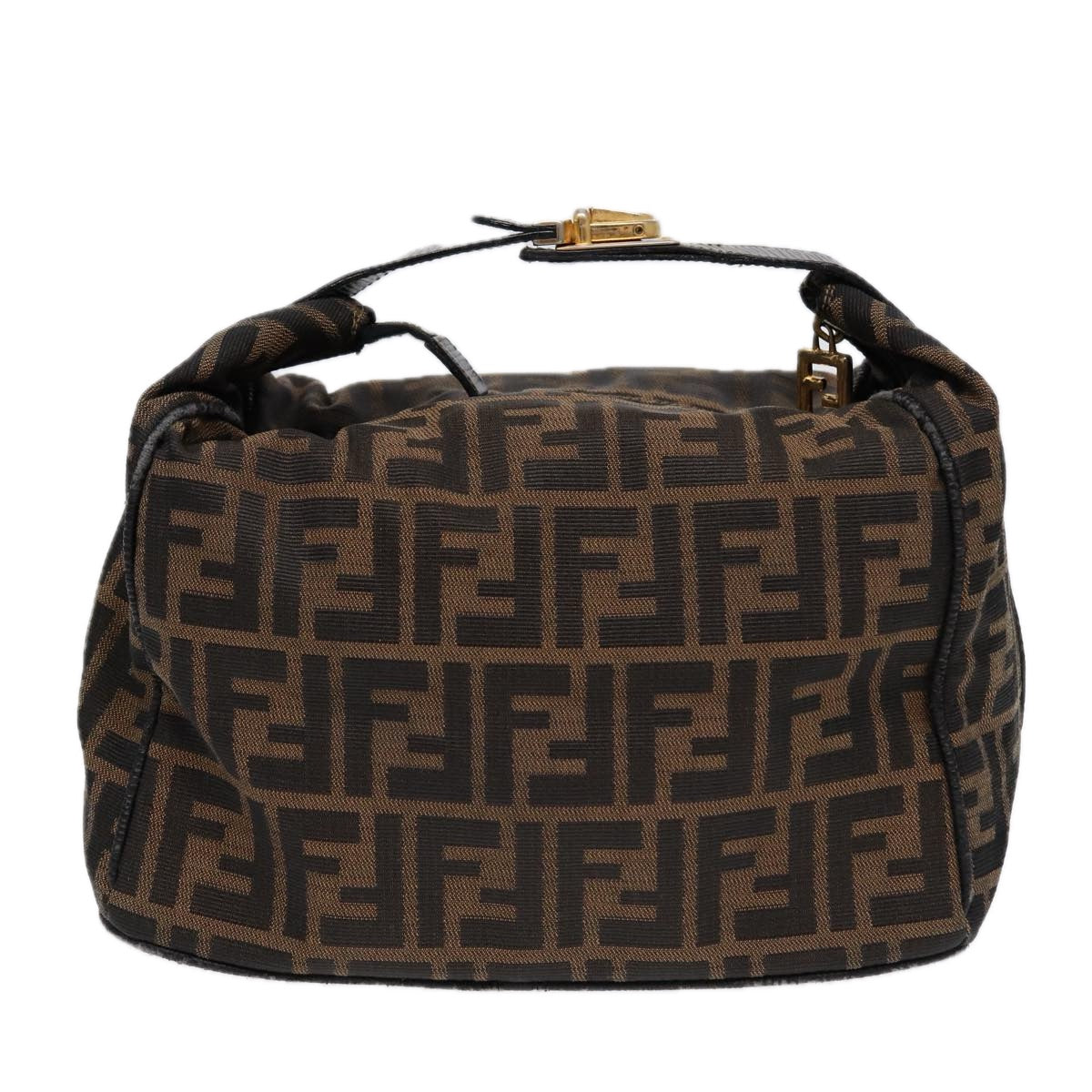 FENDI Zucca Canvas Vanity Pouch Brown Black gold Auth 87878 - 0