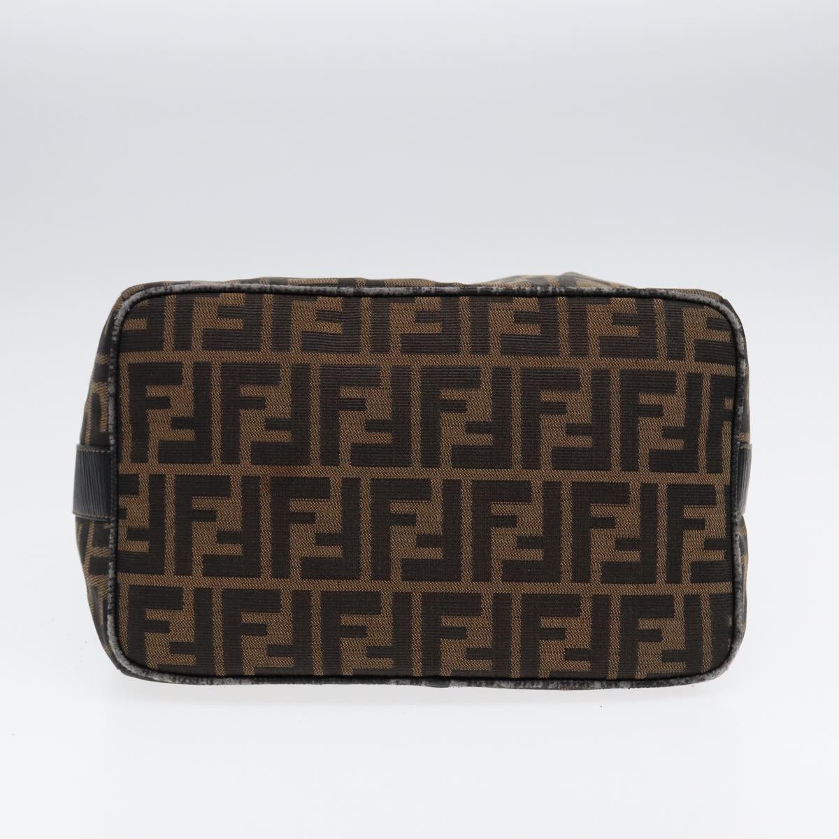 FENDI Zucca Canvas Vanity Pouch Brown Black gold Auth 87878