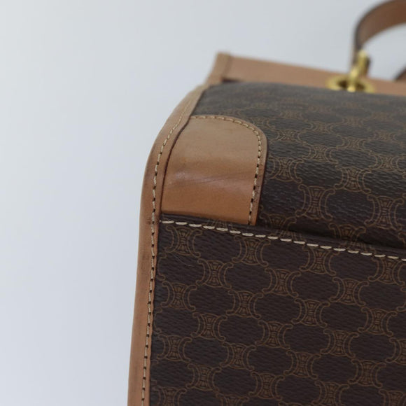 CELINE Macadam Canvas Handtasche PVC Leder Braun Gold Auth 87901