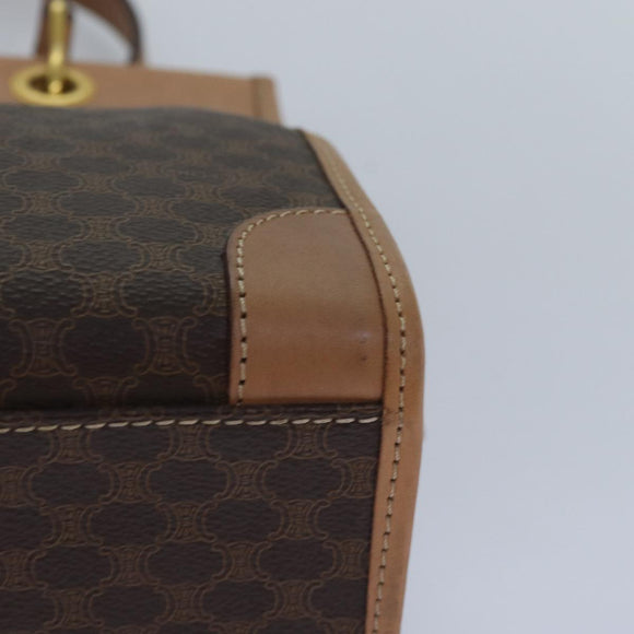 CELINE Macadam Canvas Handtasche PVC Leder Braun Gold Auth 87901