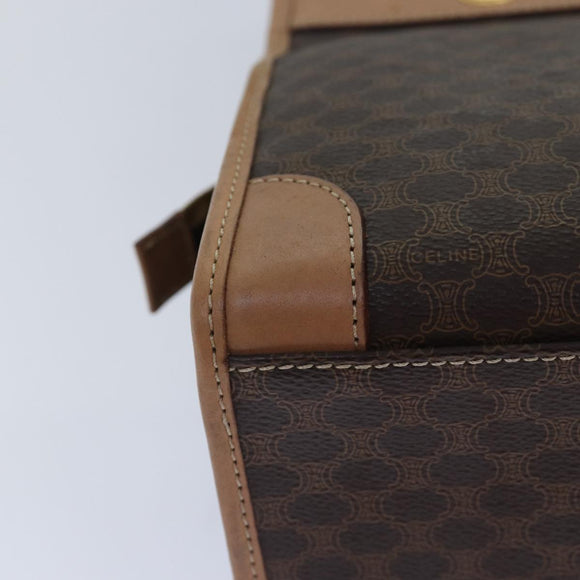 CELINE Macadam Canvas Handtasche PVC Leder Braun Gold Auth 87901