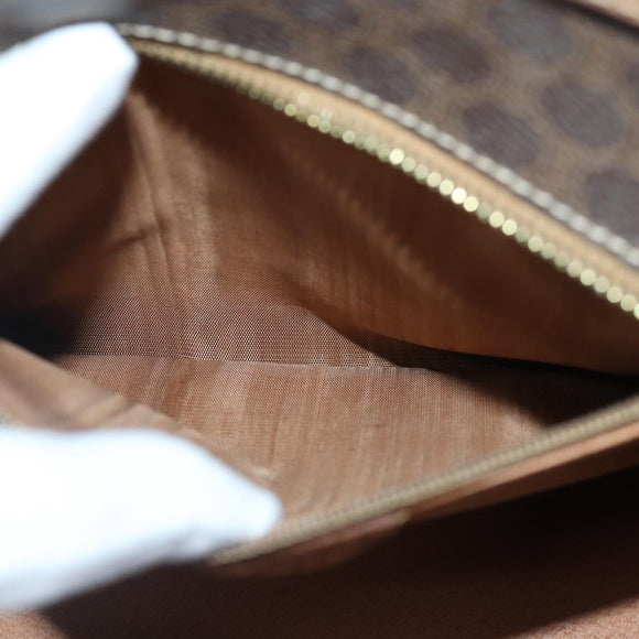 CELINE Macadam Canvas Handtasche PVC Leder Braun Gold Auth 87901