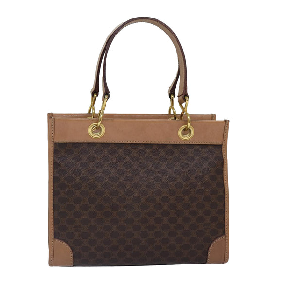 CELINE Macadam Canvas Handtasche PVC Leder Braun Gold Auth 87901