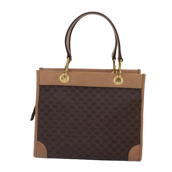 CELINE Macadam Canvas Handtasche PVC Leder Braun Gold Auth 87901