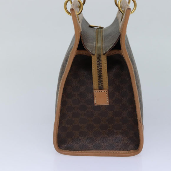 CELINE Macadam Canvas Handtasche PVC Leder Braun Gold Auth 87901