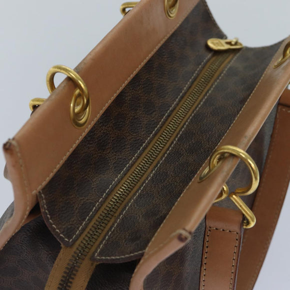 CELINE Macadam Canvas Handtasche PVC Leder Braun Gold Auth 87901