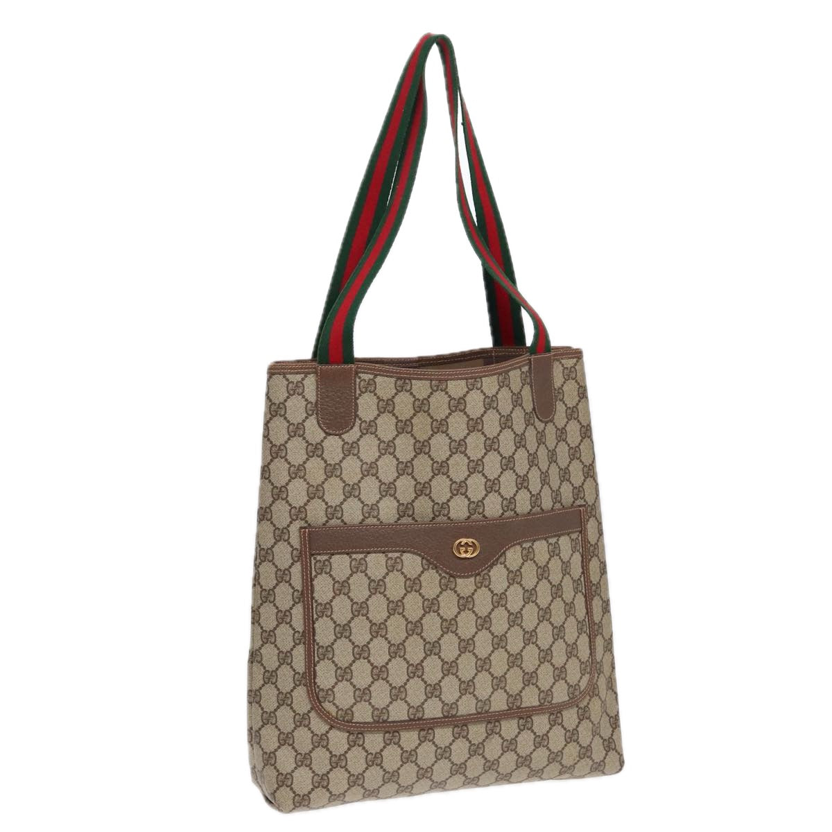 GUCCI GG Supreme Web Sherry Line Tote Bag PVC Beige Red Green 002 123 Auth 87902