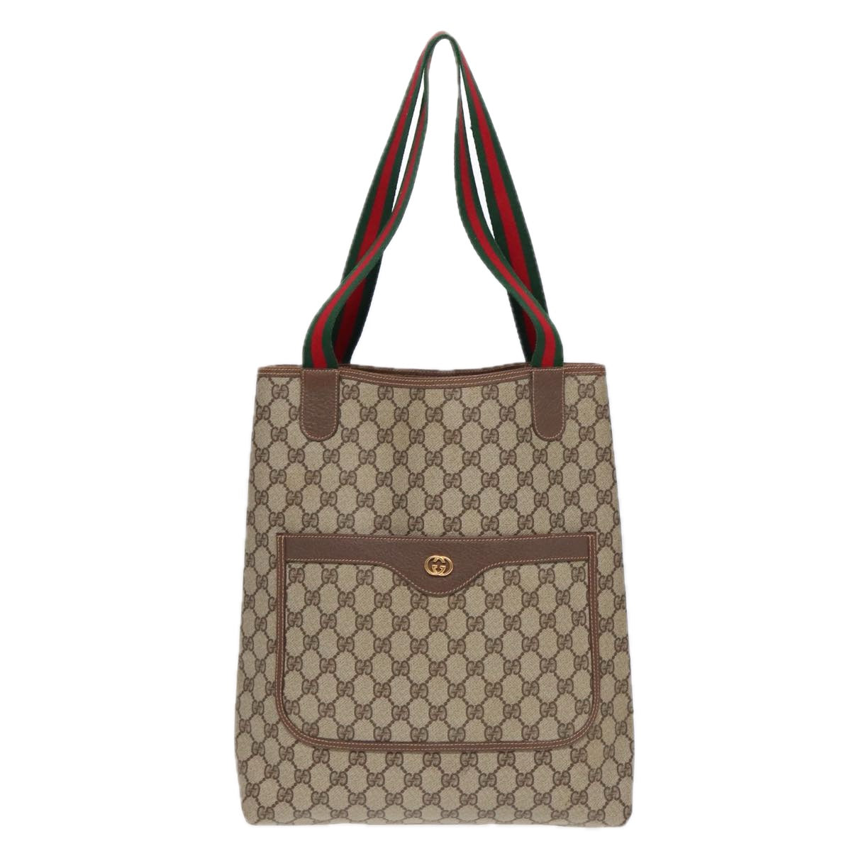 GUCCI GG Supreme Web Sherry Line Tote Bag PVC Beige Red Green 002 123 Auth 87902