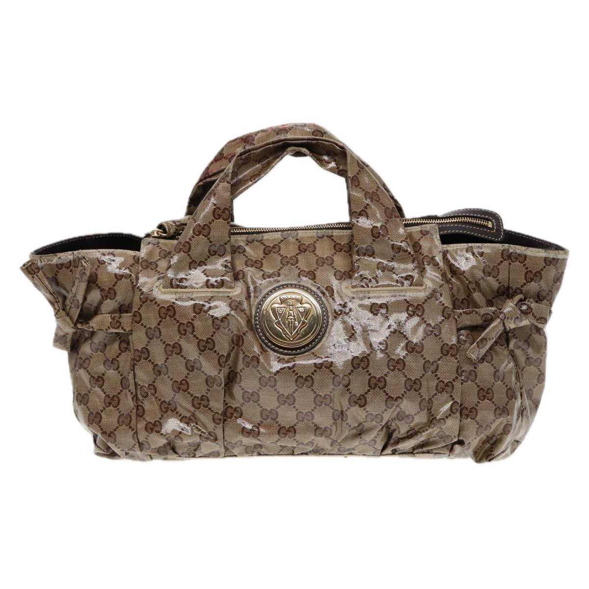 GUCCI GG Crystal Hand Bag Beige Gold 197020 Auth 87904