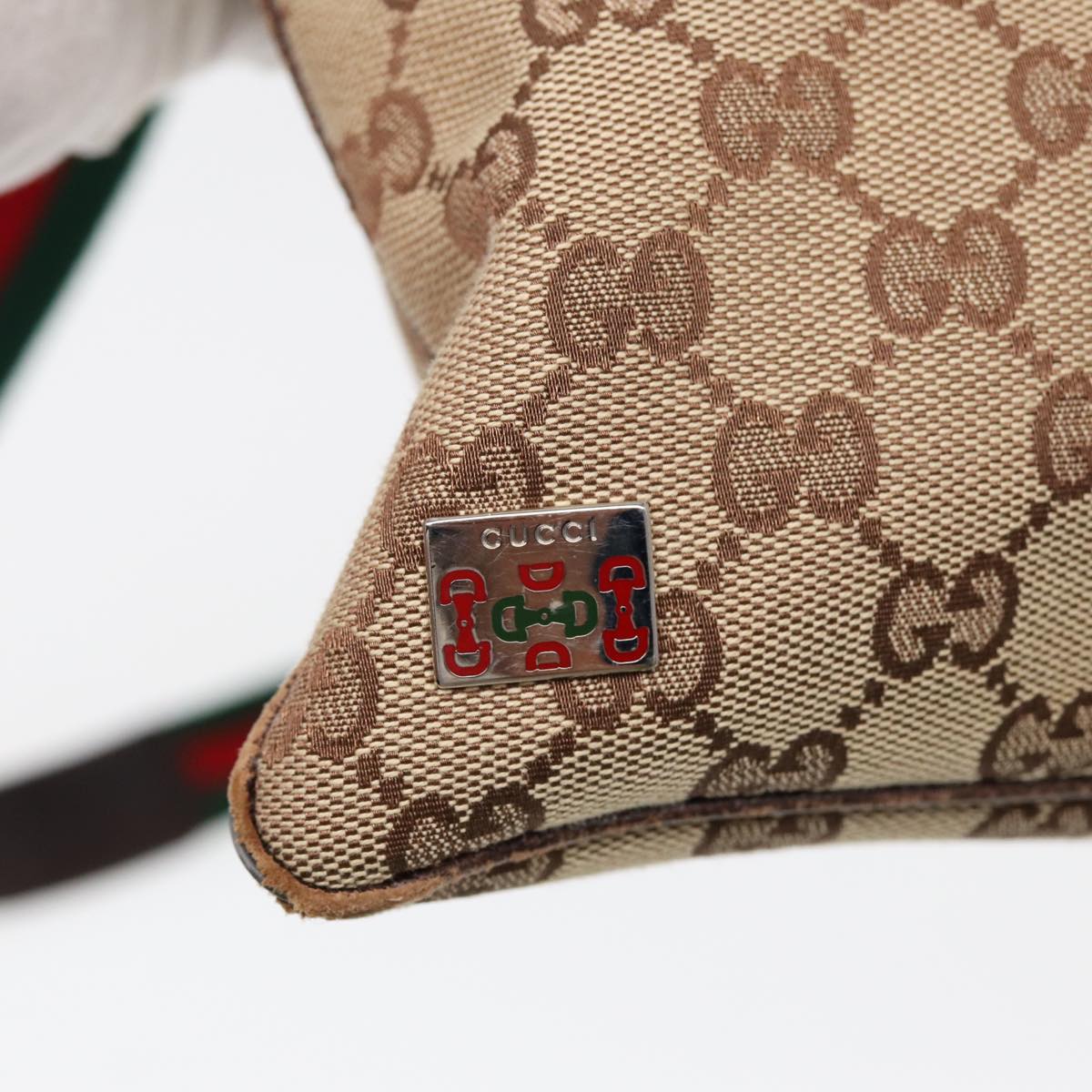 GUCCI GG Canvas Web Sherry Line Shoulder Bag Beige Red Green 145809 Auth 87905