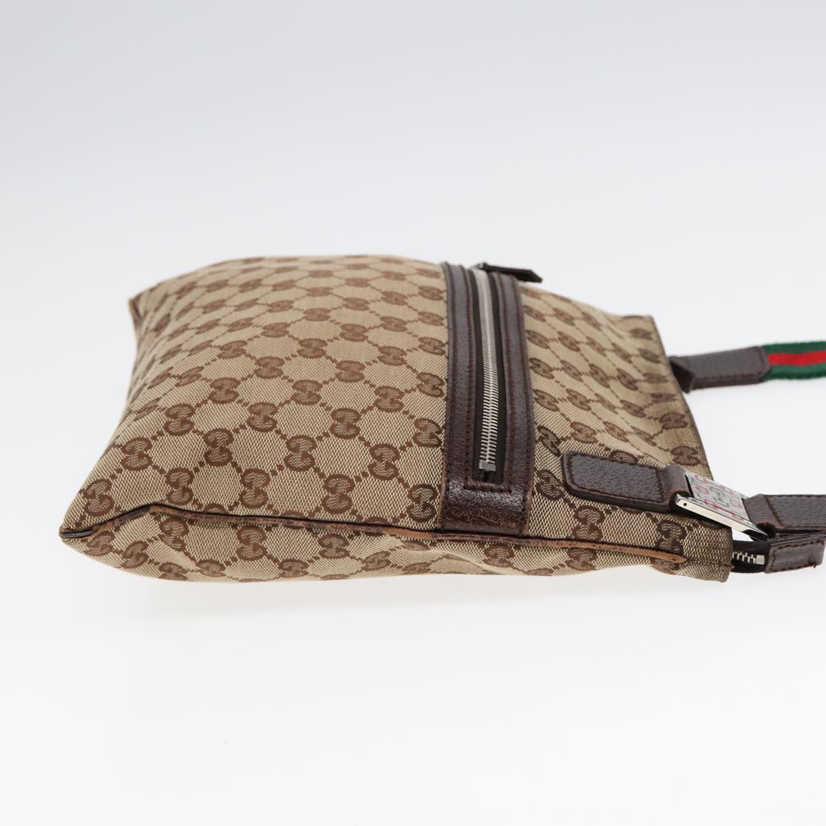 GUCCI GG Canvas Web Sherry Line Shoulder Bag Beige Red Green 145809 Auth 87905