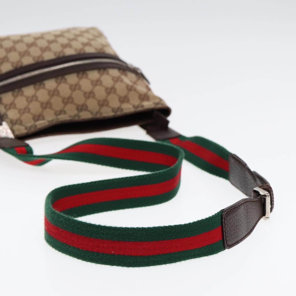 GUCCI GG Canvas Web Sherry Line Shoulder Bag Beige Red Green 145809 Auth 87905