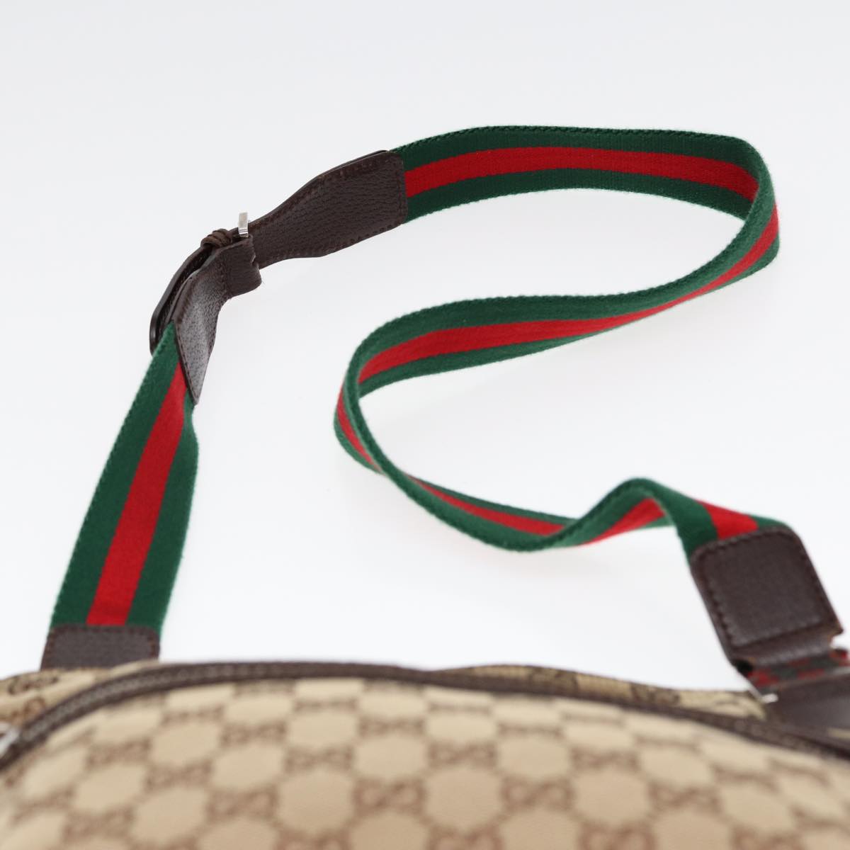 GUCCI GG Canvas Web Sherry Line Shoulder Bag Beige Red Green 145809 Auth 87905