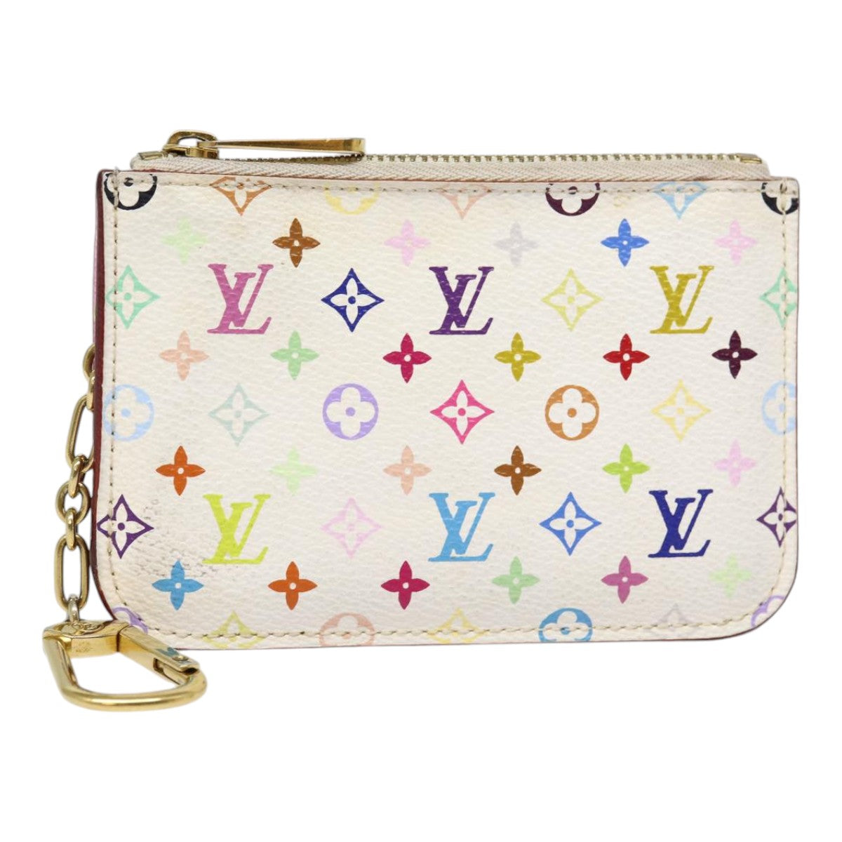 LOUIS VUITTON Multicolor Pochette Cles NM Coin Purse White M93734 LV Auth 88038