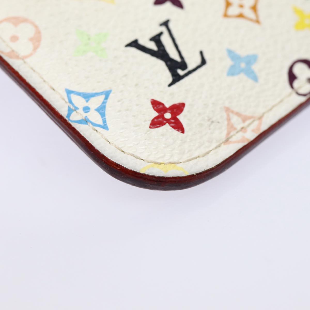 LOUIS VUITTON Multicolor Pochette Cles NM Coin Purse White M93734 LV Auth 88038