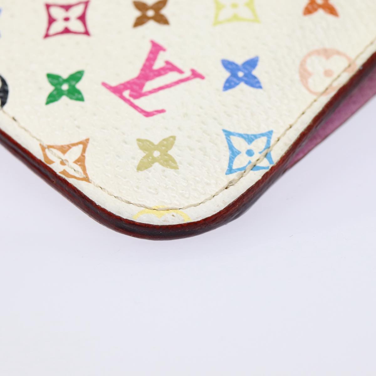 LOUIS VUITTON Multicolor Pochette Cles NM Coin Purse White M93734 LV Auth 88038