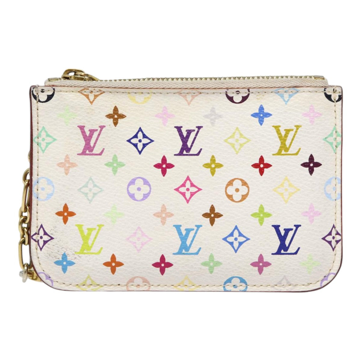 LOUIS VUITTON Multicolor Pochette Cles NM Coin Purse White M93734 LV Auth 88038