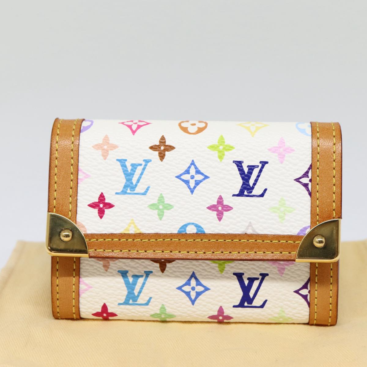 LOUIS VUITTON Monogram Multicolor Porte Monnaie Plat White M92657 LV Auth 88063