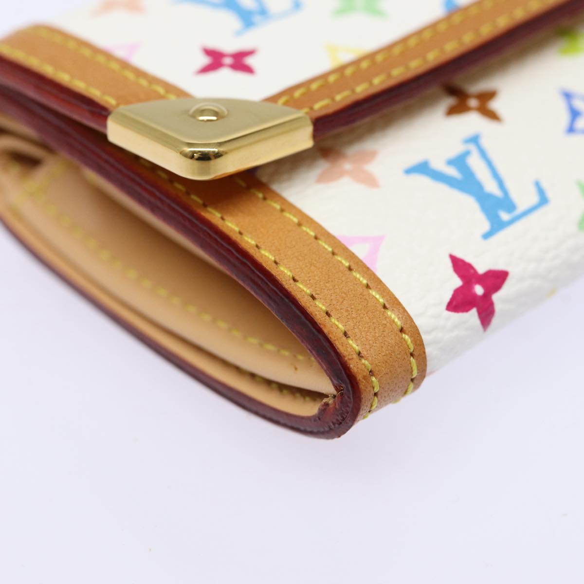 LOUIS VUITTON Monogram Multicolor Porte Monnaie Plat White M92657 LV Auth 88063