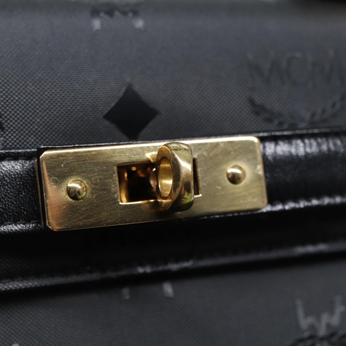 MCM Vicetos Logogram Hand Bag PVC Leather 2way Black Gold Auth 88074