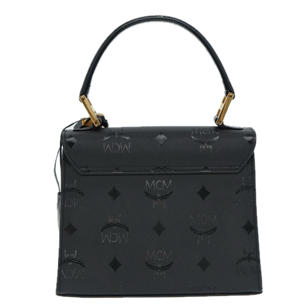 MCM Vicetos Logogram Hand Bag PVC Leather 2way Black Gold Auth 88074 - 0