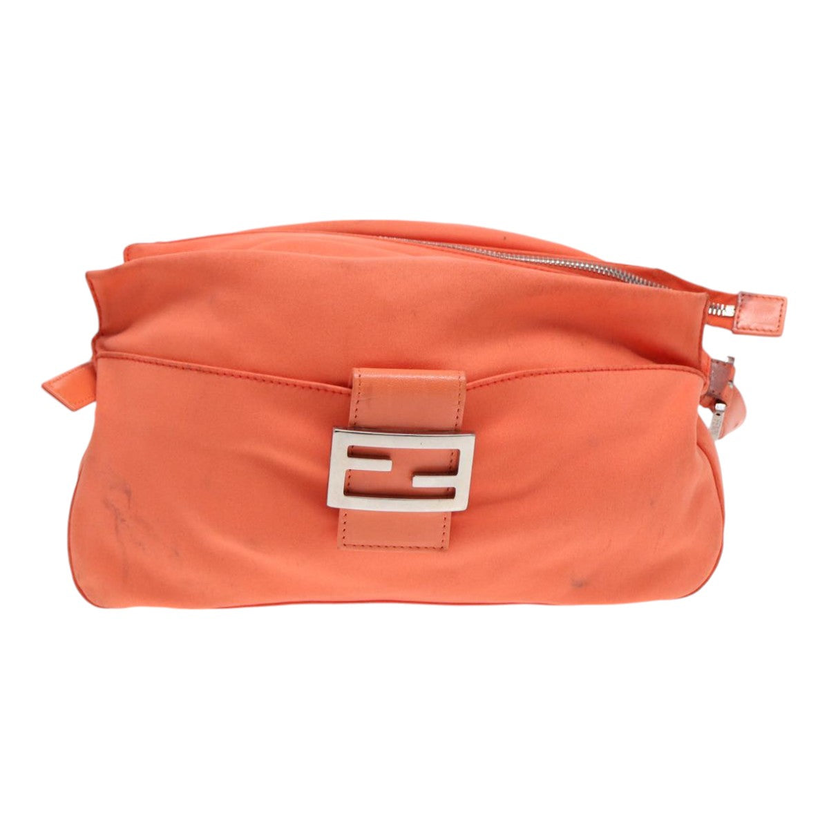 FENDI Mamma Baguette Shoulder Bag Nylon Orange Silver Auth 88076 - 0