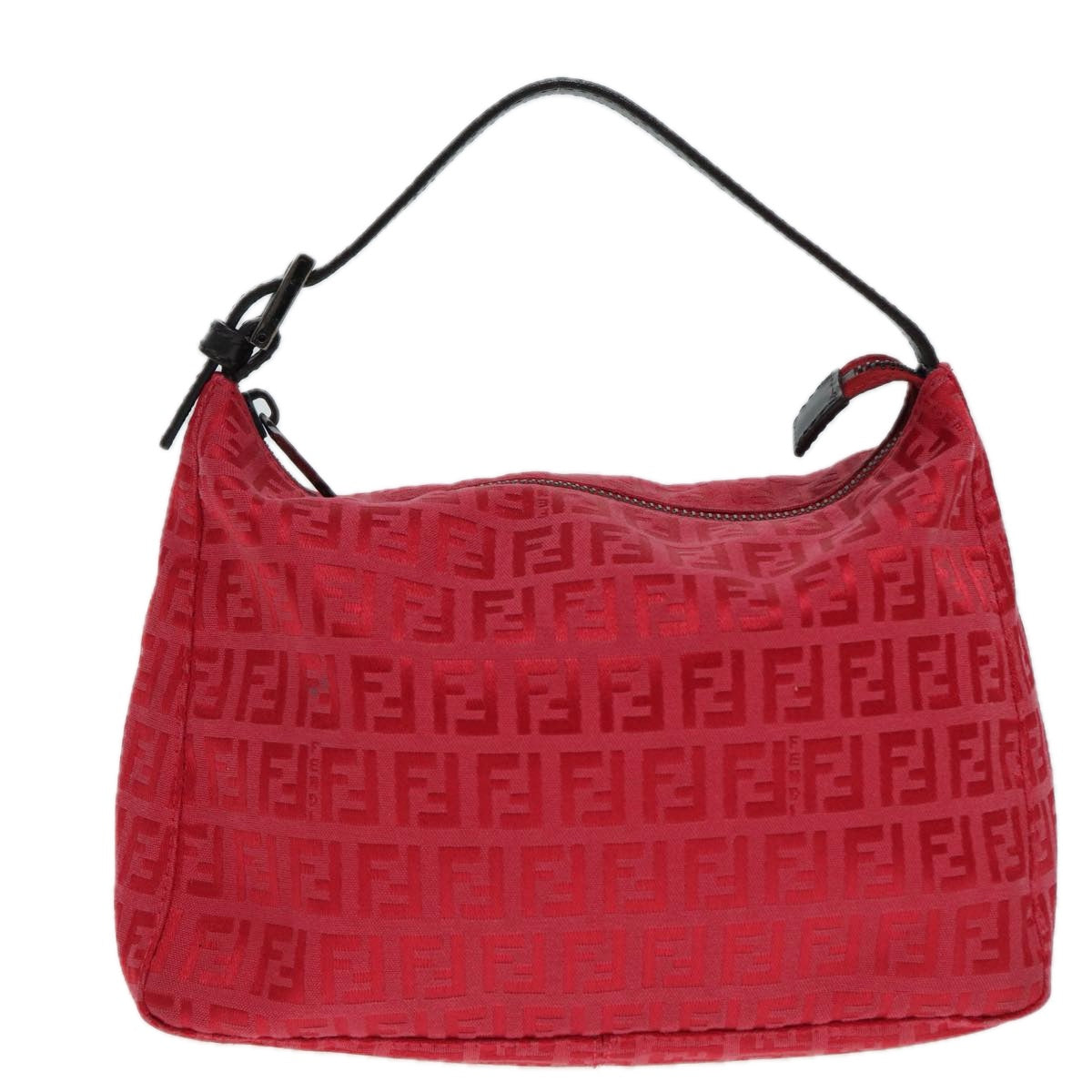 FENDI Zucchino Canvas Hand Bag Red Silver Auth 88077