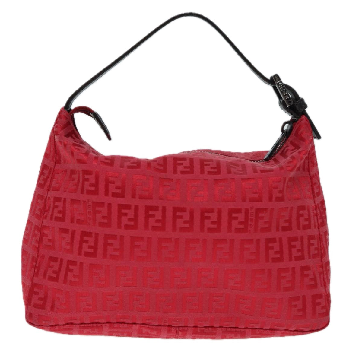 FENDI Zucchino Canvas Hand Bag Red Silver Auth 88077 - 0