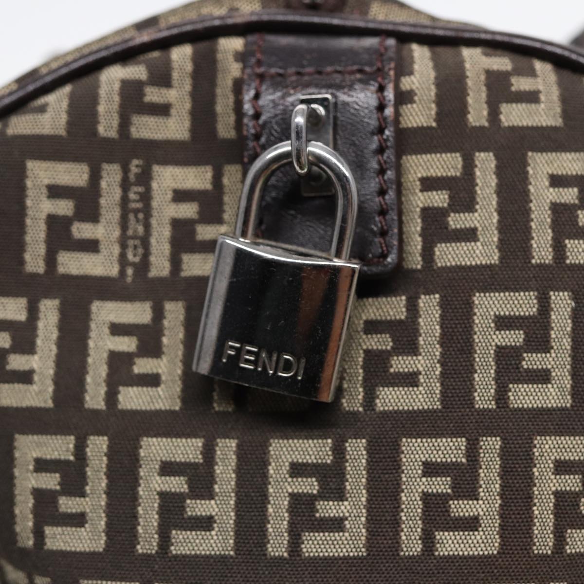 FENDI Zucchino Canvas Hand Bag Brown Silver Auth 88078