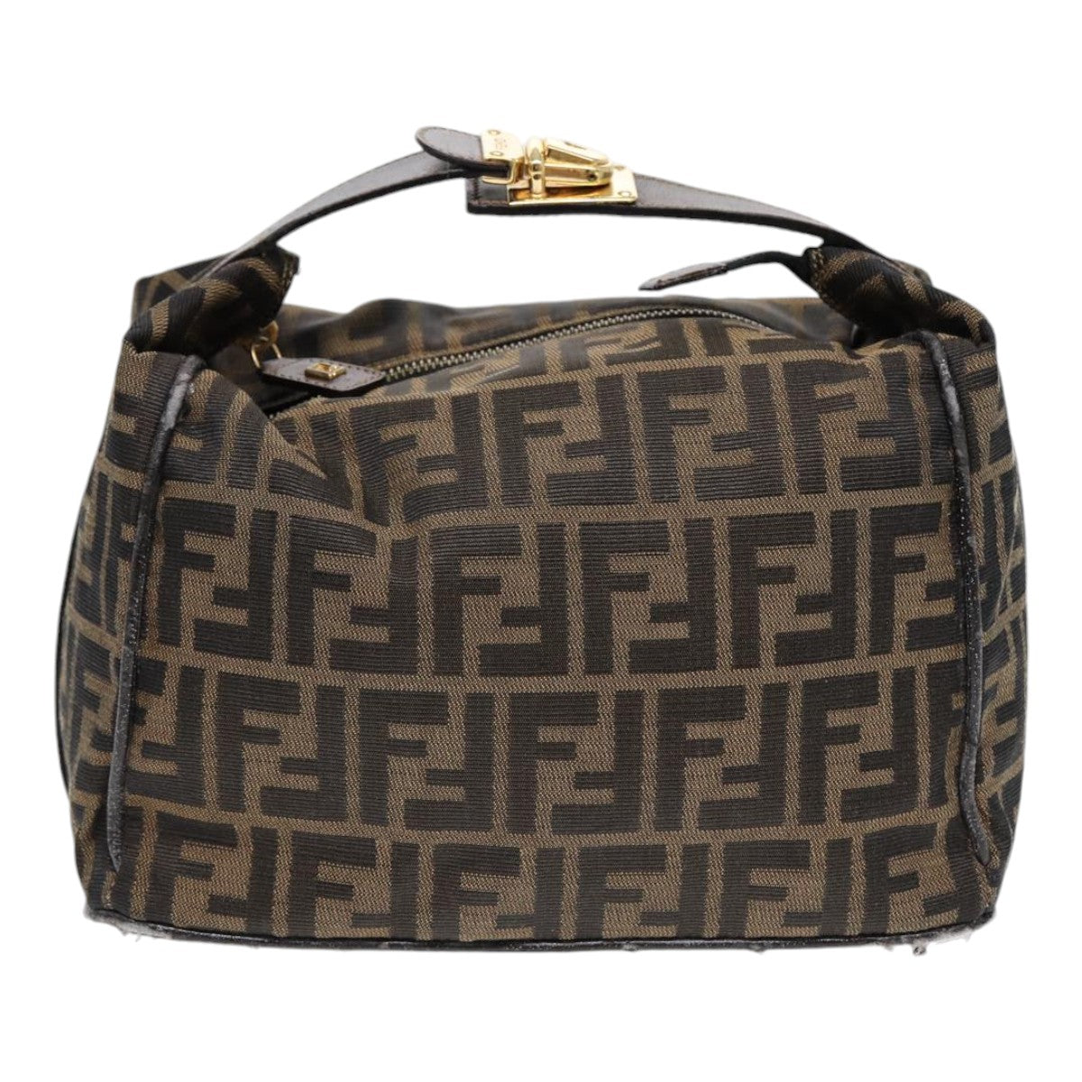 FENDI Zucca Canvas Hand Bag Brown Black gold Auth 88079 - 0