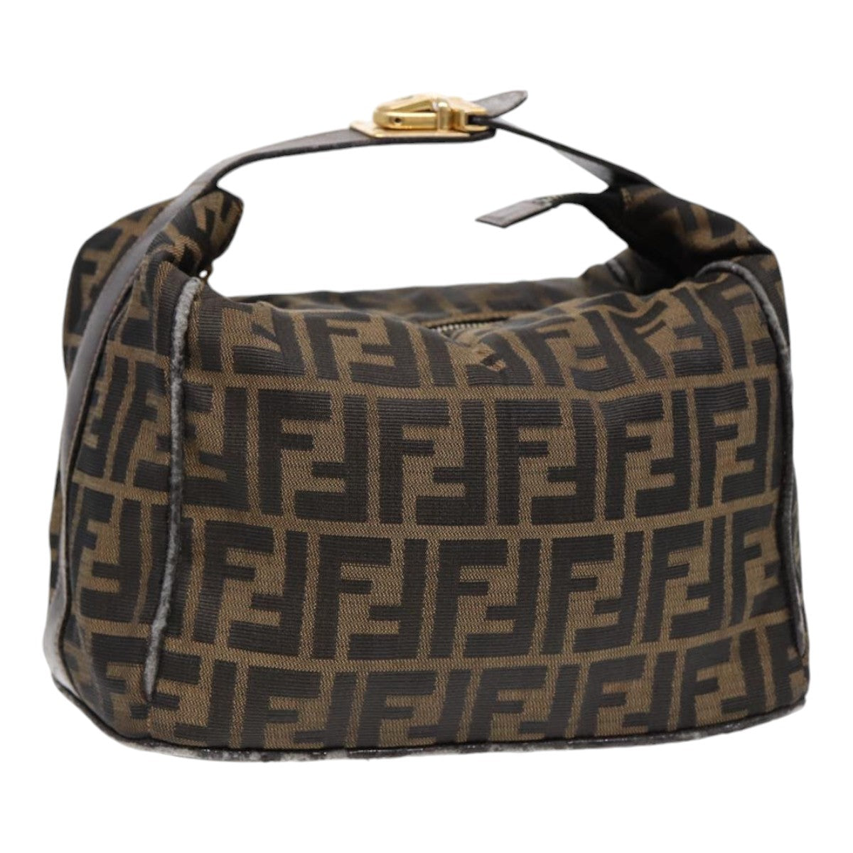 FENDI Zucca Canvas Hand Bag Brown Black gold Auth 88080