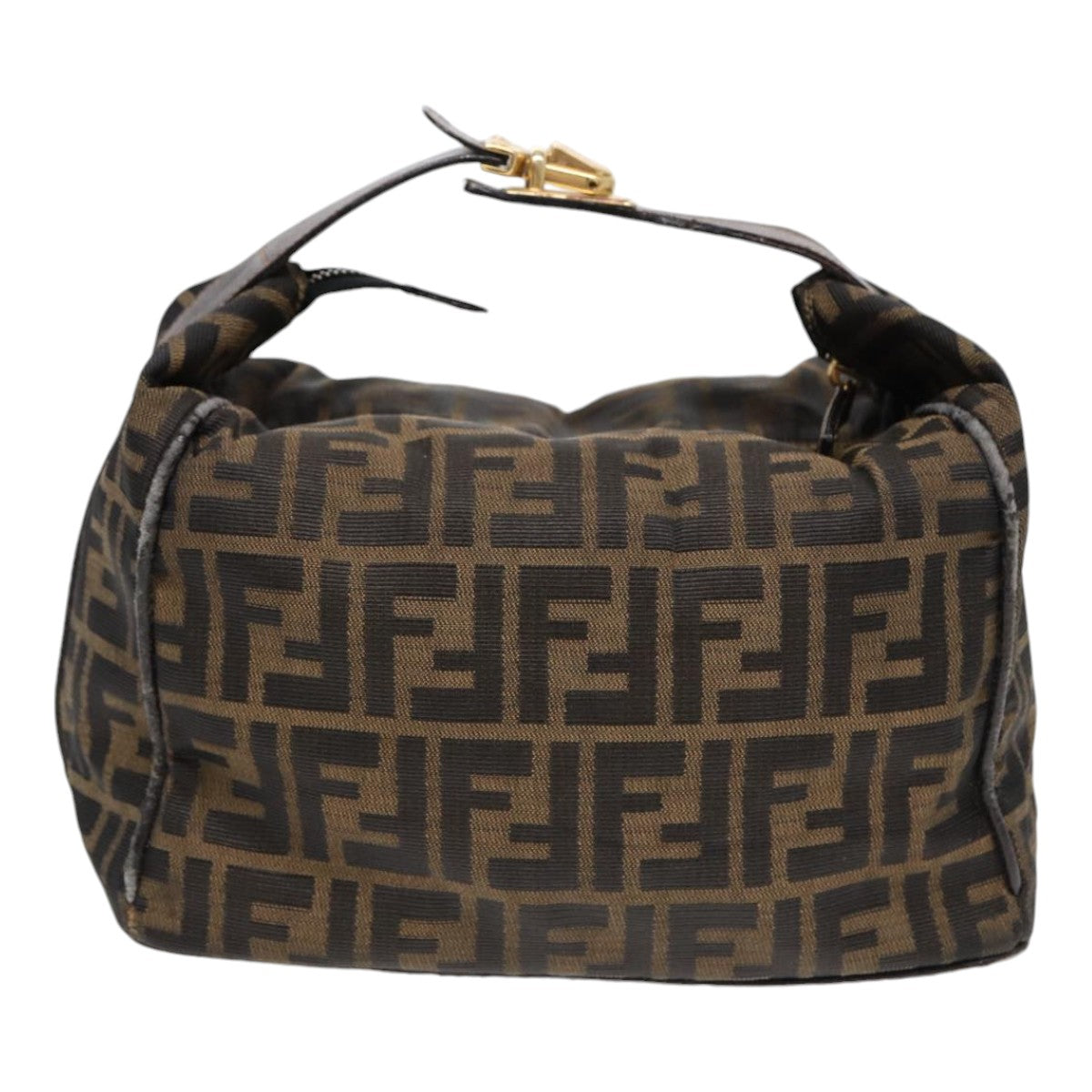 FENDI Zucca Canvas Hand Bag Brown Black gold Auth 88080 - 0