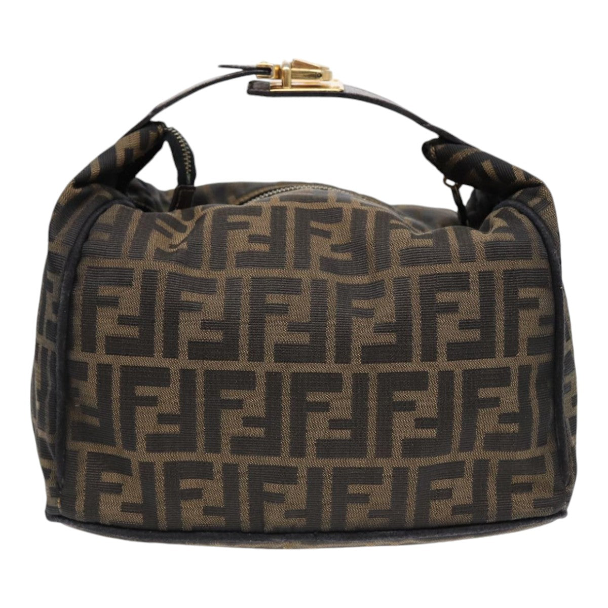 FENDI Zucca Canvas Hand Bag Brown Black gold Auth 88082 - 0