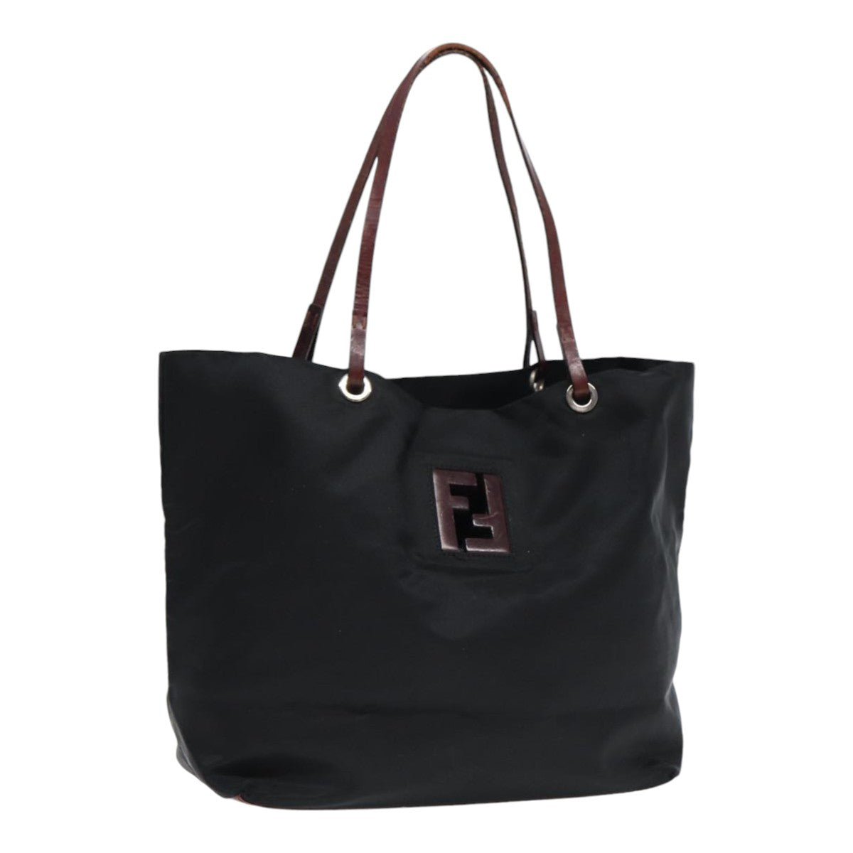 FENDI Tote Bag Nylon Black Silver Auth 88083