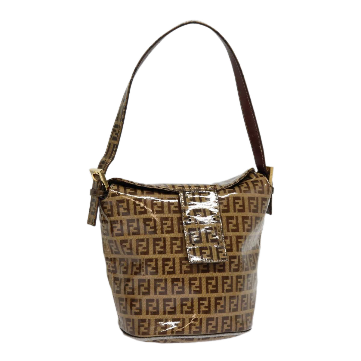 FENDI Zucchino Canvas Hand Bag Beige Gold Auth 88084